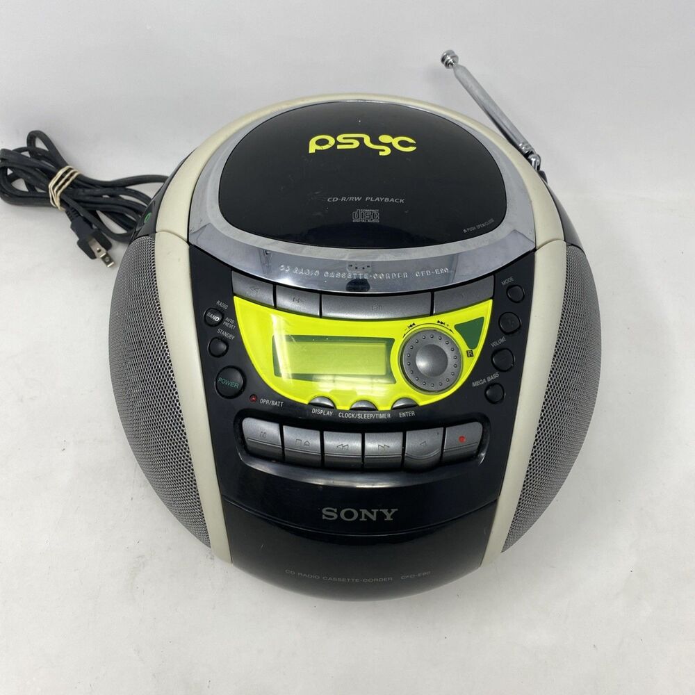 Sony Psyc CFD-E90 Boombox CD-R/RW Cassette AM/FM Clock Headphone Black/Yellow